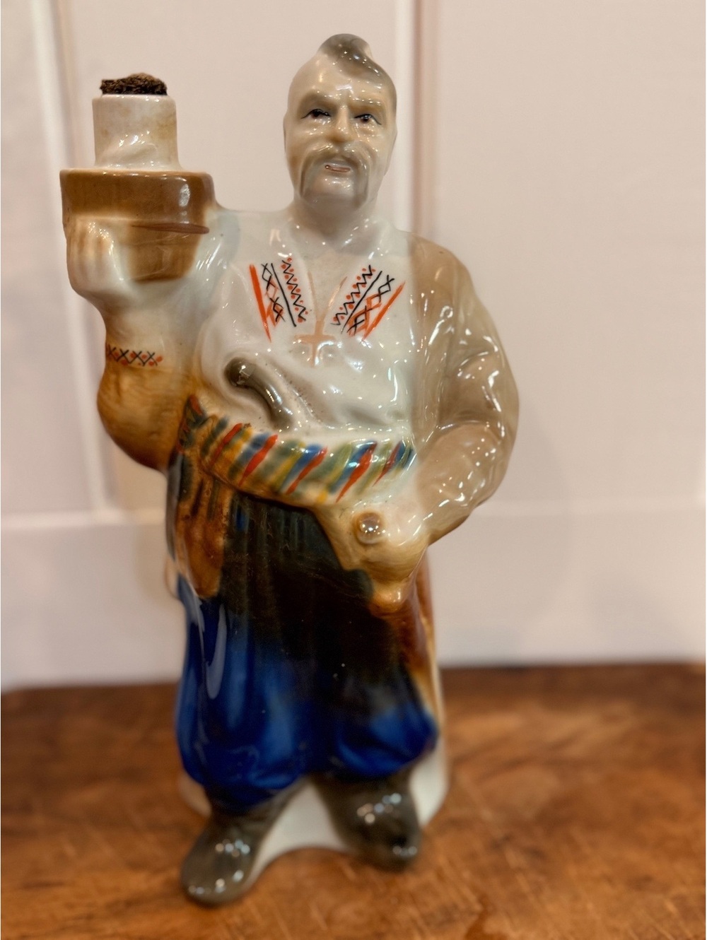 Vintage Soviet Ukrainian porcelain liquor decanter depicting Ukrainian Cossack